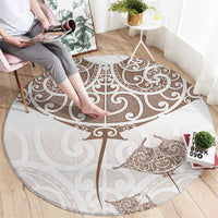 New Zealand Manta Ray Tattoo Round Carpet Aotearoa Maori Haehae Beige - Polynesian Pride