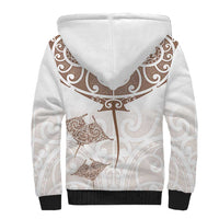 New Zealand Manta Ray Tattoo Sherpa Hoodie Aotearoa Maori Haehae Beige - Polynesian Pride