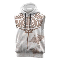 New Zealand Manta Ray Tattoo Sleeveless Hoodie Aotearoa Maori Haehae Beige - Polynesian Pride