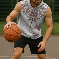 New Zealand Manta Ray Tattoo Sleeveless Hoodie Aotearoa Maori Haehae Beige - Polynesian Pride