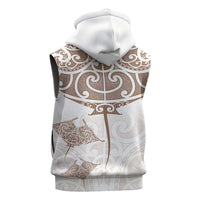 New Zealand Manta Ray Tattoo Sleeveless Zip Hoodie Aotearoa Maori Haehae Beige LT14 - Polynesian Pride