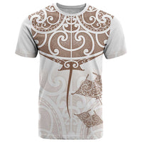 New Zealand Manta Ray Tattoo T Shirt Aotearoa Maori Haehae Beige - Polynesian Pride