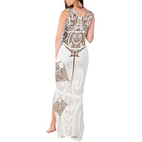 New Zealand Manta Ray Tattoo Tank Maxi Dress Aotearoa Maori Haehae Beige - Polynesian Pride