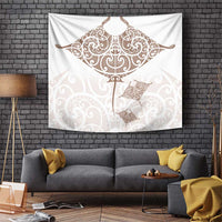New Zealand Manta Ray Tattoo Tapestry Aotearoa Maori Haehae Beige - Polynesian Pride