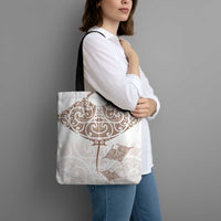 New Zealand Manta Ray Tattoo Tote Bag Aotearoa Maori Haehae Beige - Polynesian Pride