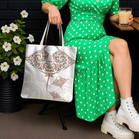 New Zealand Manta Ray Tattoo Tote Bag Aotearoa Maori Haehae Beige - Polynesian Pride