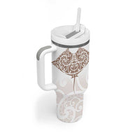 New Zealand Manta Ray Tattoo Tumbler With Handle Aotearoa Maori Haehae Beige - Polynesian Pride