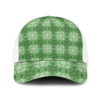 Green Hawaiian Quilt Baseball Net Cap Hawaii Pineapple Monstera Palaka Motifs LT14 One Size White Green - Polynesian Pride