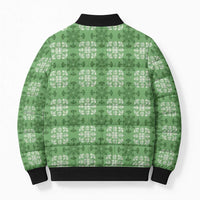 Green Hawaiian Quilt Bomber Puffer Jacket Hawaii Pineapple Monstera Palaka Motifs - Polynesian Pride
