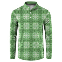 Green Hawaiian Quilt Button Sweatshirt Hawaii Pineapple Monstera Palaka Motifs - Polynesian Pride