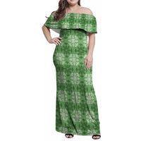 Green Hawaiian Quilt Family Matching Off Shoulder Maxi Dress and Hawaiian Shirt Hawaii Pineapple Monstera Palaka Motifs - Polynesian Pride