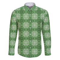 Green Hawaiian Quilt Family Matching Puletasi and Hawaiian Shirt Hawaii Pineapple Monstera Palaka Motifs - Polynesian Pride