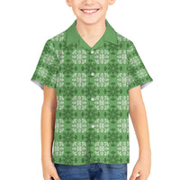 Green Hawaiian Quilt Family Matching Short Sleeve Bodycon Dress and Hawaiian Shirt Hawaii Pineapple Monstera Palaka Motifs - Polynesian Pride