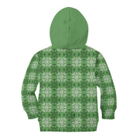 Green Hawaiian Quilt Kid Hoodie Hawaii Pineapple Monstera Palaka Motifs - Polynesian Pride