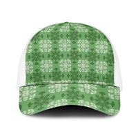 Green Hawaiian Quilt Mesh Trucker Cap Hawaii Pineapple Monstera Palaka Motifs LT14 One Size White Green - Polynesian Pride