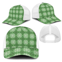 Green Hawaiian Quilt Mesh Trucker Cap Hawaii Pineapple Monstera Palaka Motifs LT14 - Polynesian Pride