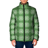Green Hawaiian Quilt Padded Jacket Hawaii Pineapple Monstera Palaka Motifs - Polynesian Pride