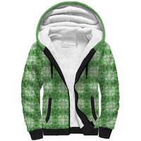 Green Hawaiian Quilt Sherpa Hoodie Hawaii Pineapple Monstera Palaka Motifs - Polynesian Pride