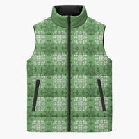Green Hawaiian Quilt Sleeveless Puffer Jacket Hawaii Pineapple Monstera Palaka Motifs - Polynesian Pride