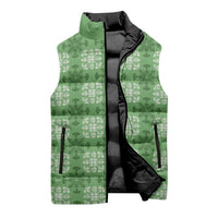 Green Hawaiian Quilt Sleeveless Puffer Jacket Hawaii Pineapple Monstera Palaka Motifs - Polynesian Pride