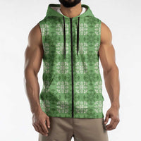 Green Hawaiian Quilt Sleeveless Zip Hoodie Hawaii Pineapple Monstera Palaka Motifs LT14 - Polynesian Pride
