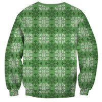 Green Hawaiian Quilt Sweatshirt Hawaii Pineapple Monstera Palaka Motifs - Polynesian Pride