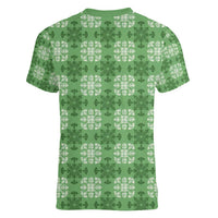 Green Hawaiian Quilt Women V-Neck T-Shirt Hawaii Pineapple Monstera Palaka Motifs - Polynesian Pride