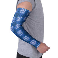Royal Blue Hawaiian Quilt Arm Sleeves Hawaii Pineapple Monstera Palaka Motifs - Polynesian Pride