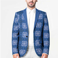 Royal Blue Hawaiian Quilt Blazer Hawaii Pineapple Monstera Palaka Motifs - Polynesian Pride