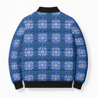 Royal Blue Hawaiian Quilt Bomber Puffer Jacket Hawaii Pineapple Monstera Palaka Motifs - Polynesian Pride