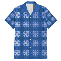 Royal Blue Hawaiian Quilt Family Matching Off Shoulder Maxi Dress and Hawaiian Shirt Hawaii Pineapple Monstera Palaka Motifs - Polynesian Pride