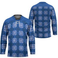 Royal Blue Hawaiian Quilt Hockey Jersey Hawaii Pineapple Monstera Palaka Motifs LT14 - Polynesian Pride