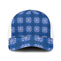 Royal Blue Hawaiian Quilt Mesh Trucker Cap Hawaii Pineapple Monstera Palaka Motifs LT14 One Size White Royal Blue - Polynesian Pride