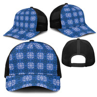 Royal Blue Hawaiian Quilt Mesh Trucker Cap Hawaii Pineapple Monstera Palaka Motifs LT14 - Polynesian Pride