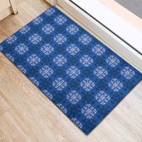 Royal Blue Hawaiian Quilt Rubber Doormat Hawaii Pineapple Monstera Palaka Motifs - Polynesian Pride