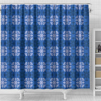 Royal Blue Hawaiian Quilt Shower Curtain Hawaii Pineapple Monstera Palaka Motifs - Polynesian Pride
