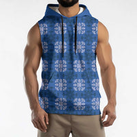 Royal Blue Hawaiian Quilt Sleeveless Hoodie Hawaii Pineapple Monstera Palaka Motifs - Polynesian Pride