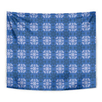 Royal Blue Hawaiian Quilt Tapestry Hawaii Pineapple Monstera Palaka Motifs - Polynesian Pride