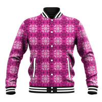 Pink Hawaiian Quilt Baseball Jacket Hawaii Pineapple Monstera Palaka Motifs - Polynesian Pride