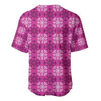 Pink Hawaiian Quilt Baseball Jersey Hawaii Pineapple Monstera Palaka Motifs - Polynesian Pride