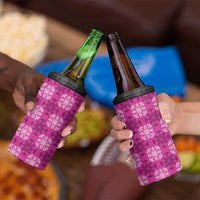 Pink Hawaiian Quilt 4 in 1 Can Cooler Tumbler Hawaii Pineapple Monstera Palaka Motifs - Polynesian Pride