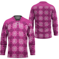 Pink Hawaiian Quilt Hockey Jersey Hawaii Pineapple Monstera Palaka Motifs LT14 - Polynesian Pride