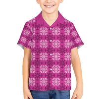 Pink Hawaiian Quilt Kid Hawaiian Shirt Hawaii Pineapple Monstera Palaka Motifs - Polynesian Pride