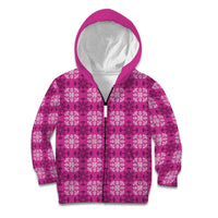 Pink Hawaiian Quilt Kid Hoodie Hawaii Pineapple Monstera Palaka Motifs - Polynesian Pride
