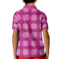 Pink Hawaiian Quilt Kid Polo Shirt Hawaii Pineapple Monstera Palaka Motifs - Polynesian Pride