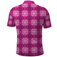 Pink Hawaiian Quilt Polo Shirt Hawaii Pineapple Monstera Palaka Motifs - Polynesian Pride