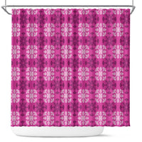Pink Hawaiian Quilt Shower Curtain Hawaii Pineapple Monstera Palaka Motifs - Polynesian Pride