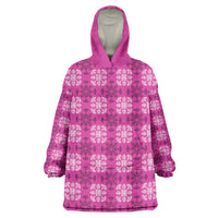 Pink Hawaiian Quilt Wearable Blanket Hoodie Hawaii Pineapple Monstera Palaka Motifs - Polynesian Pride