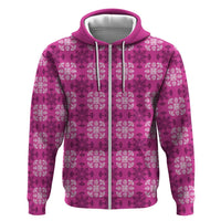 Pink Hawaiian Quilt Zip Hoodie Hawaii Pineapple Monstera Palaka Motifs - Polynesian Pride