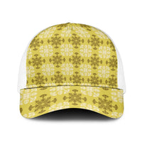 Yellow Hawaiian Quilt Baseball Net Cap Hawaii Pineapple Monstera Palaka Motifs LT14 One Size White Yellow - Polynesian Pride